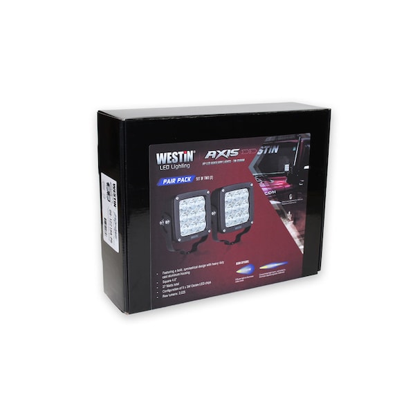 Westin Automotive AXIS LED AUXILIARY LIGHT 4.5IN X 4.5IN FLOOD W/3W OSRAM (SET OF 2) BLACK , HARNESS & BRACKETS INCL 09-12219B-PR - main